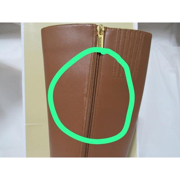 Michael Kors Rory Knee High Riding Boots MK Logo Embossed Strap Luggage Size 7 - Picture 11 of 12
